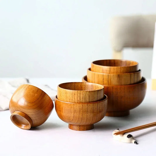 Natural Wooden Bowl Japanese Wood Rice Soup Bowl Salad